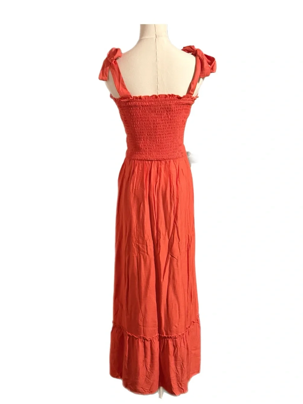 Zesica Maxi Dress Tie-Shoulder A Line Square Neck Coral Size Small NWT NEW - Picture 3 of 8